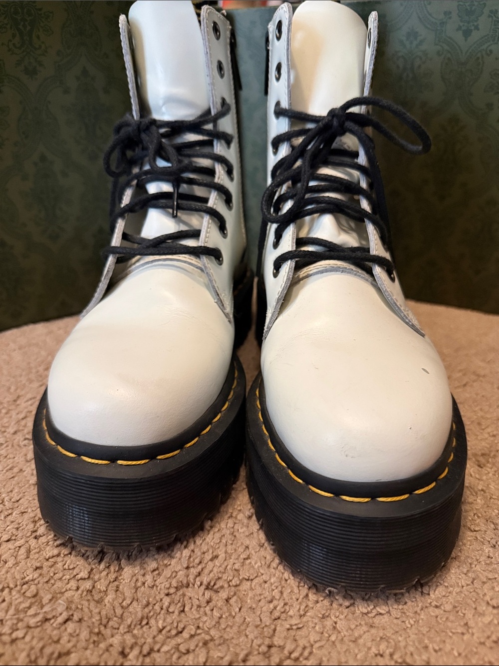 Dr. Martens White Platform Lace-Up Boots with Black Laces - Picture 3 of 3